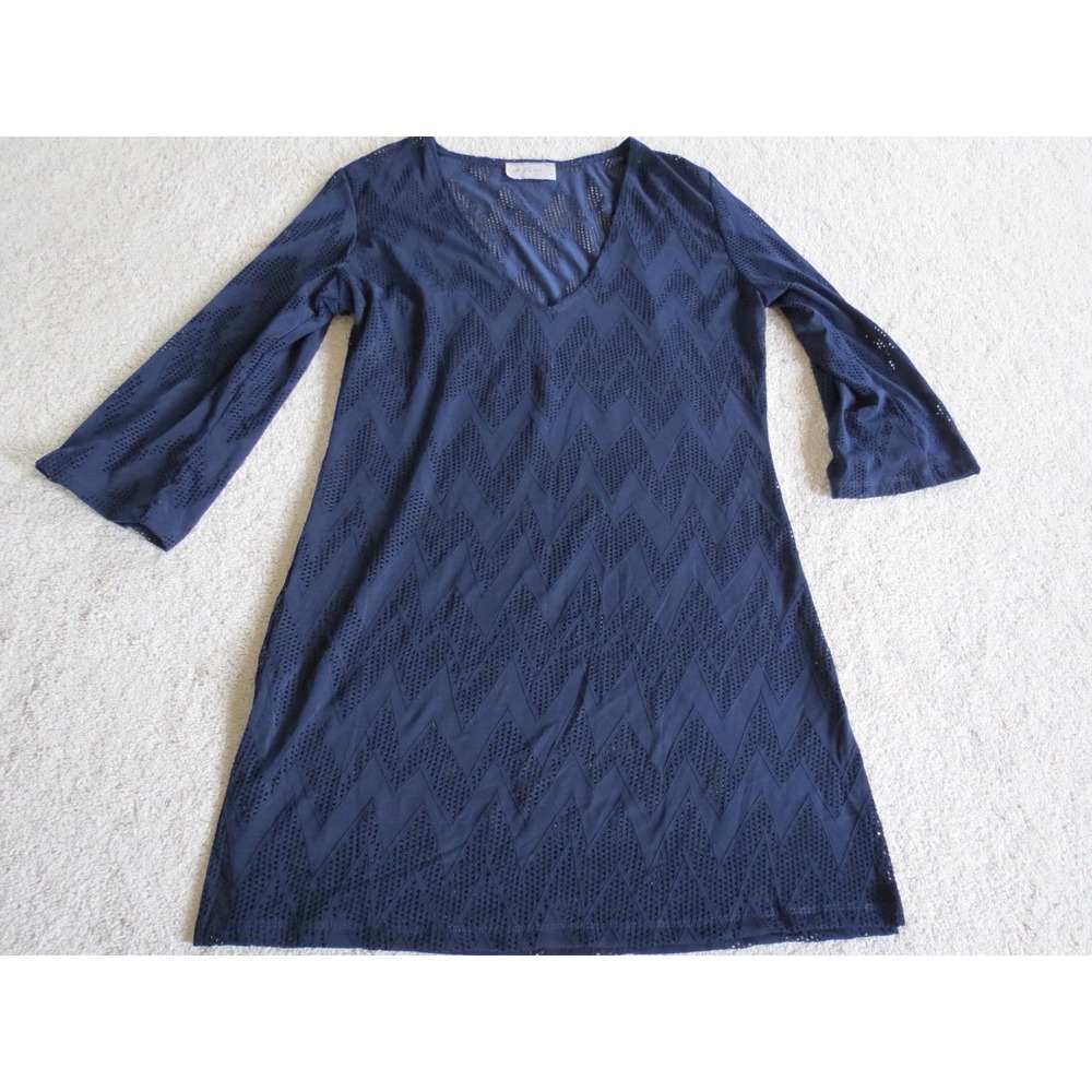 J Valdi Navy Blue Chevron Dress Tunic Cover Up Large